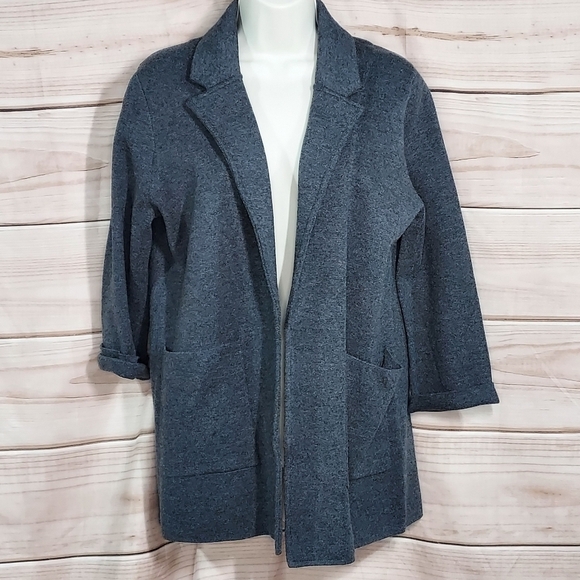 JCrew Sophie open front sweater blazer patch pockets heather charcoal S - Picture 3 of 11